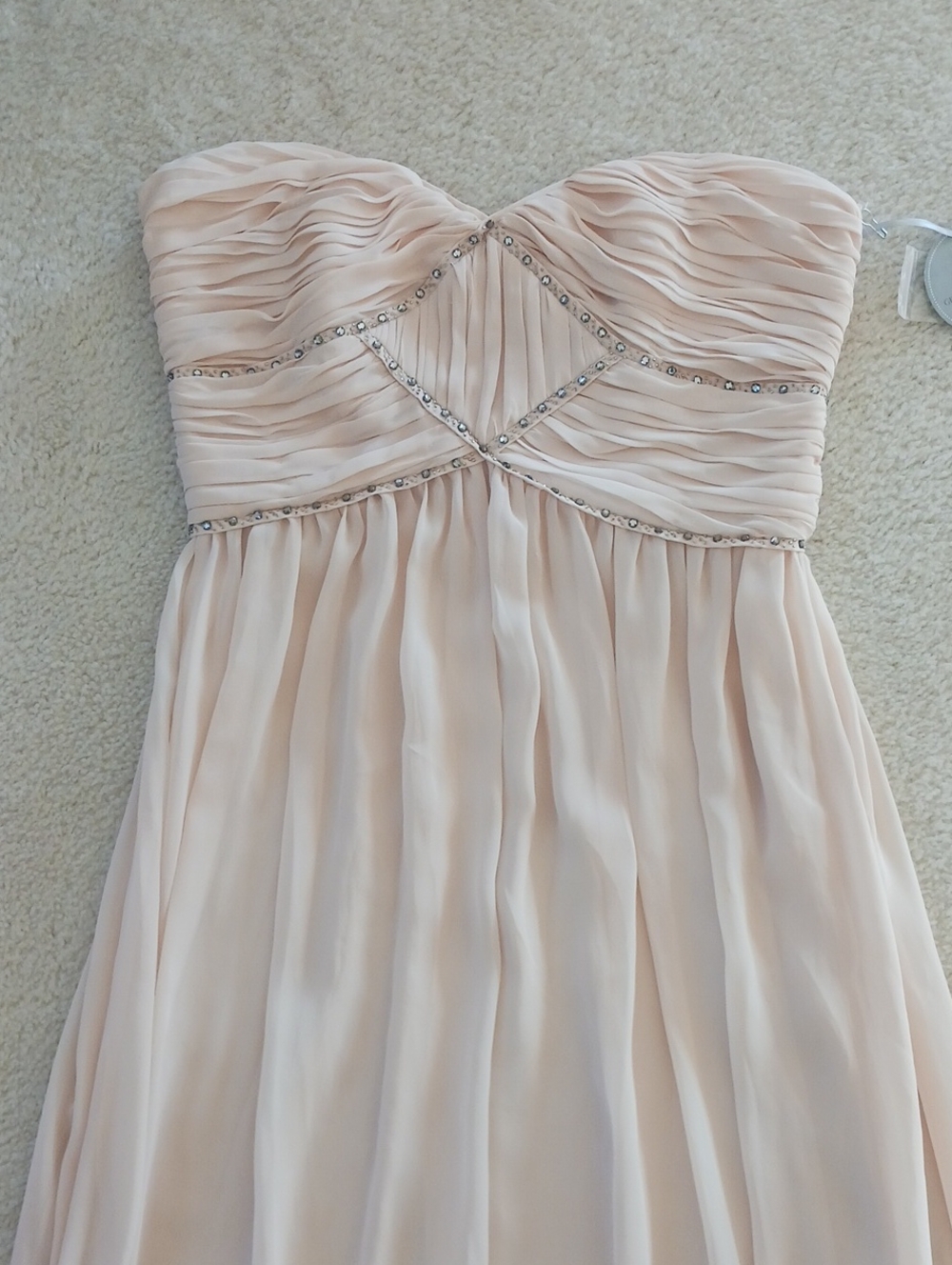 Strapless Chiffon Dress with Rhinestone Trim .NWT.
